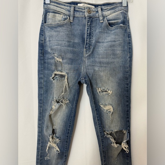 KanCan High Rise Destroyed Stretchy Skinny Ankle Jeans With Raw Hem Size 25 - Picture 3 of 9